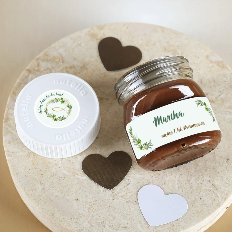 10er Set Nutella als personalisiertes Gastgeschenk zur Taufe, Kommunion & Konfirmation | Ichthys