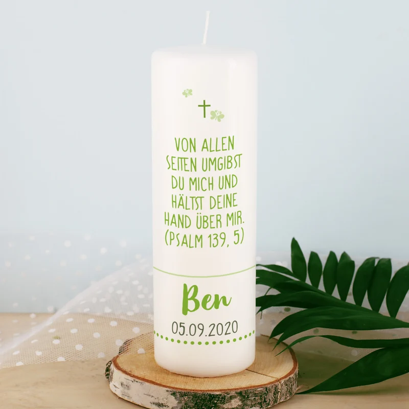 Taufkerze und Patenkerze Lebensbaum - in grün