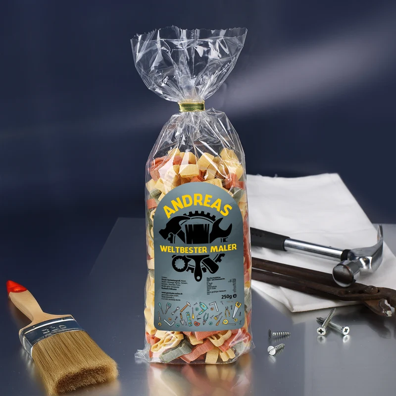 Personalisiertes Geschenkset für Handwerker | Präsentkorb mit Handtuch, Bierglas, Landbier, Nudeln & Pesto