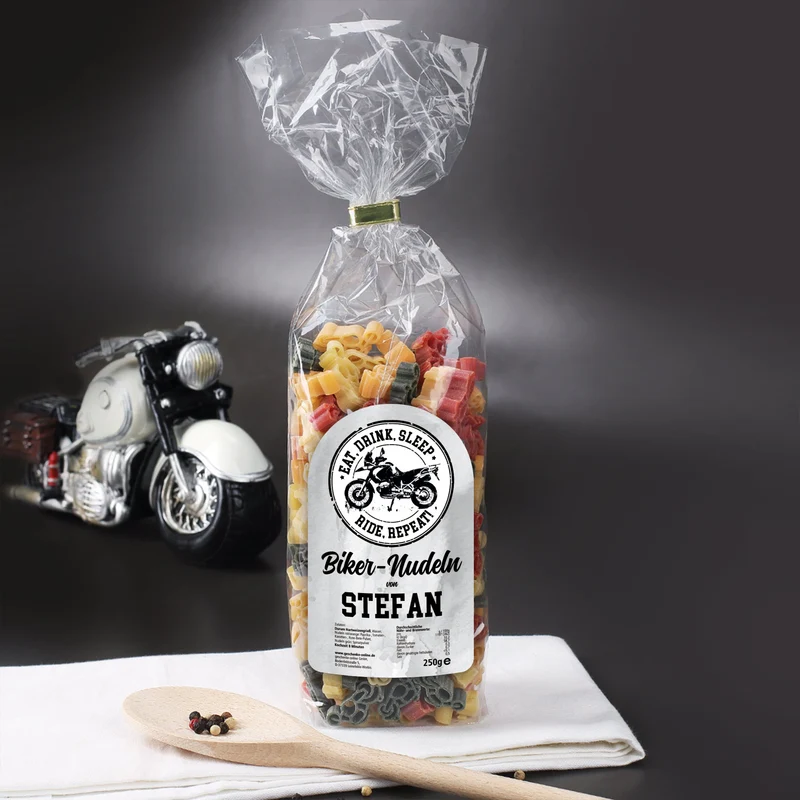 Personalisiertes Biker Geschenkset mit Bier, Glas, Nudeln | Gefüllter Geschenkkorb für Motorradfahrer