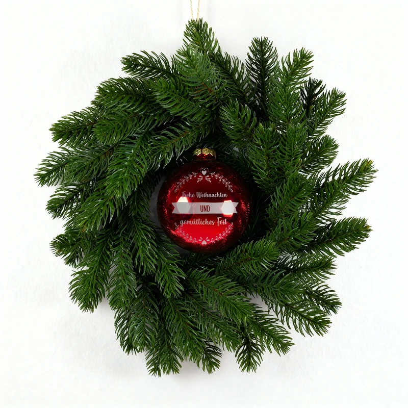 Türkranz & Wandschmuck mit personalisierter Christbaumkugel in Rot oder Weiß | Weihnachtsdeko