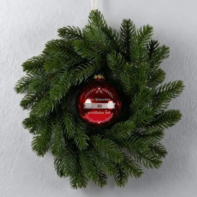 Türkranz & Wandschmuck mit personalisierter Christbaumkugel in Rot oder Weiß | Weihnachtsdeko