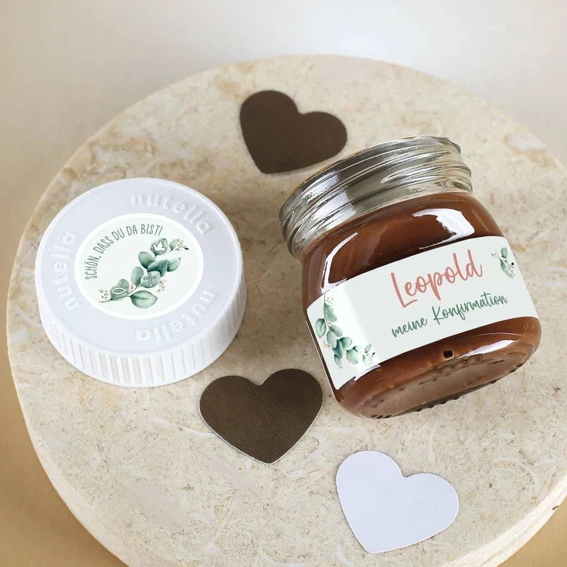 10er Set Nutella Gastgeschenke - Eukalyptus - zur Taufe, Kommunion oder Konfirmation