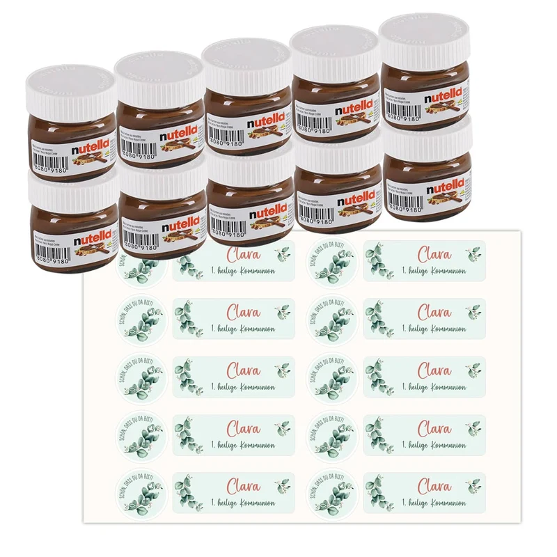 10er Set Nutella Gastgeschenke - Eukalyptus - zur Taufe, Kommunion oder Konfirmation