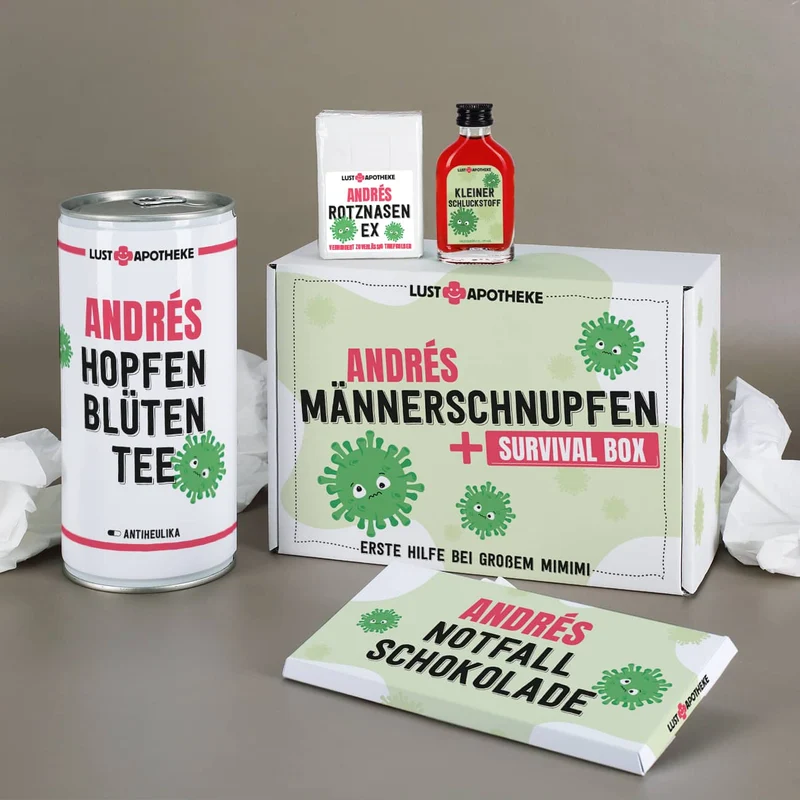 Männerschnupfen Survival Box - Erste Hilfe Set bei großem Mimimi