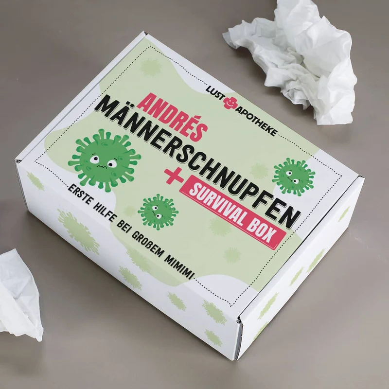 Männerschnupfen Survival Box - Erste Hilfe Set bei großem Mimimi