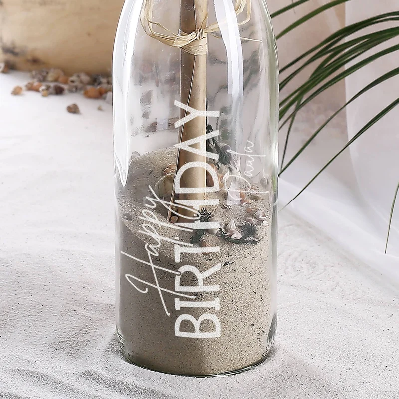 Happy Birthday - Flaschenpost mit Wunschname graviert