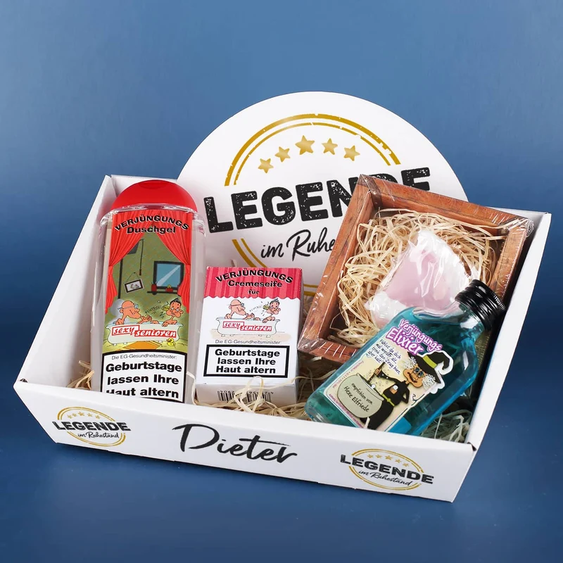 Geschenkkorb - Legende im Ruhestand - mit witziger Füllung