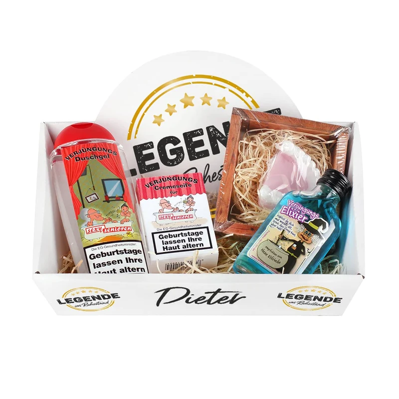 Geschenkkorb - Legende im Ruhestand - mit witziger Füllung