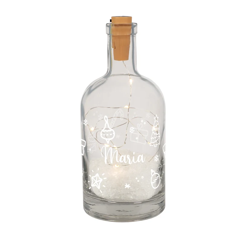 Personalisierte LED-Karaffe mit Schnee-Effekt und Ornamenten | Weihnachtsdeko & Geschenk mit Name