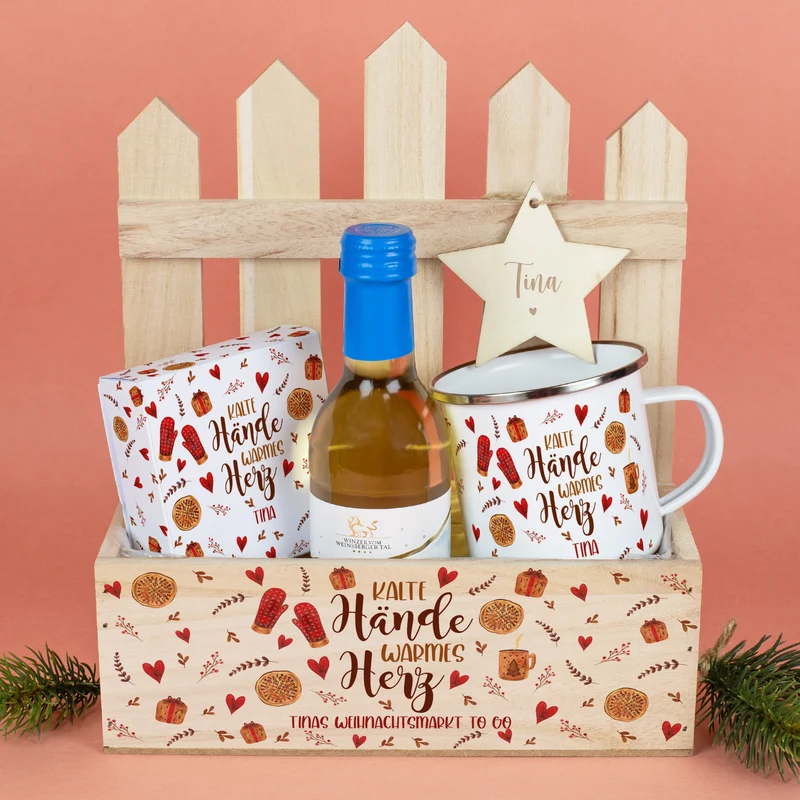 Weihnachtsmarkt-to-Go personalisiert mit Name & Wunschtext im Geschenkkorb | Geschenkset zu Weihnachten