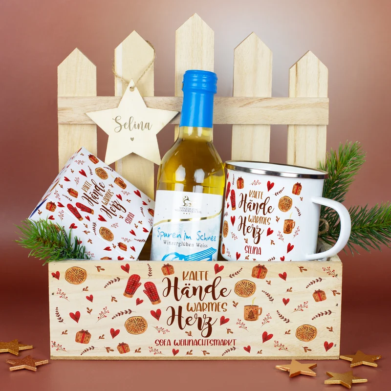 Weihnachtsmarkt-to-Go personalisiert mit Name & Wunschtext im Geschenkkorb | Geschenkset zu Weihnachten