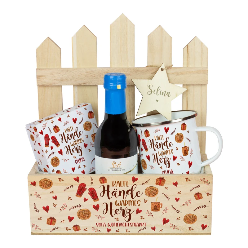 Weihnachtsmarkt-to-Go personalisiert mit Name & Wunschtext im Geschenkkorb | Geschenkset zu Weihnachten