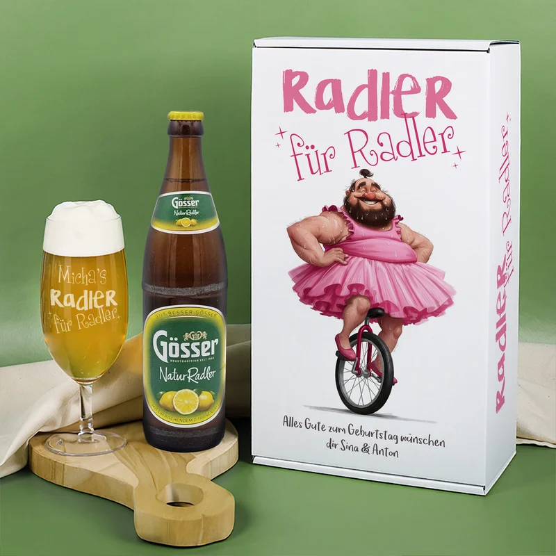 Personalisierbares Geschenkset für Radler mit Gösser NaturRadler, Bierglas & Geschenkbox