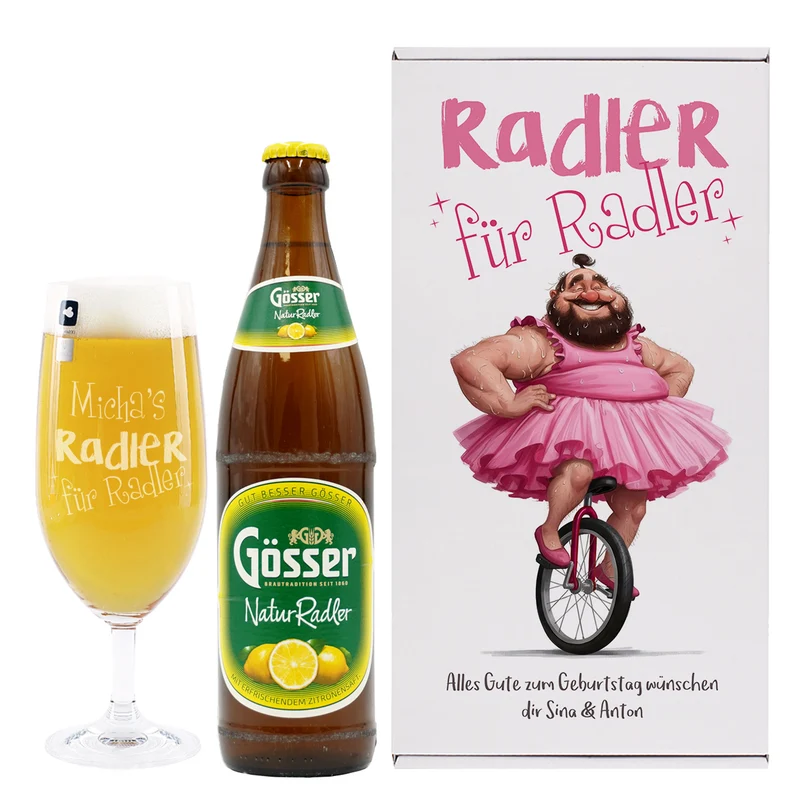 Personalisierbares Geschenkset für Radler mit Gösser NaturRadler, Bierglas & Geschenkbox