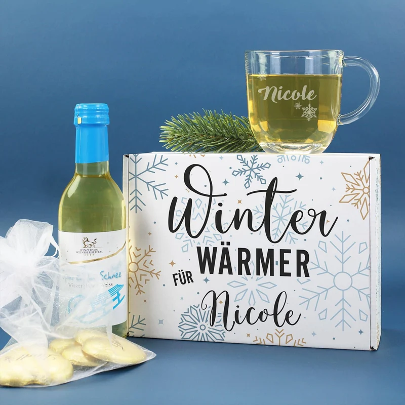 Winter Wärmer - Glühwein Geschenkset mit Glas und Lindt Herzen