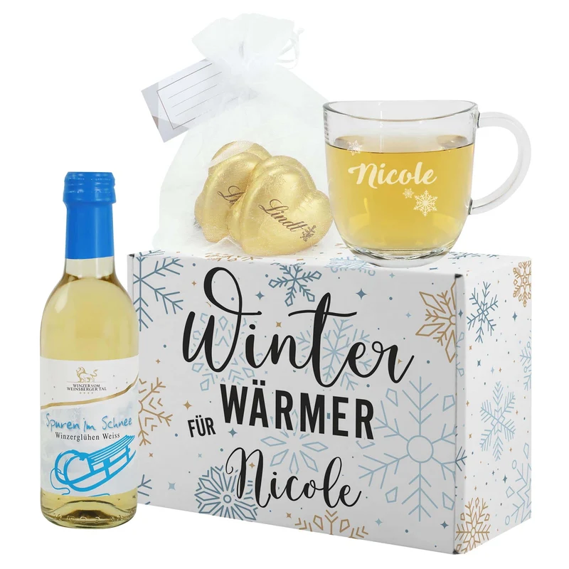 Winter Wärmer - Glühwein Geschenkset mit Glas und Lindt Herzen