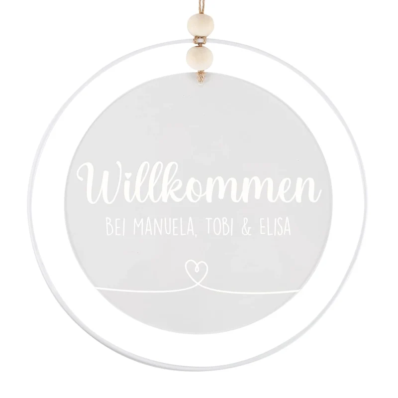 Modernes Willkommensschild aus Acryl im Metallring