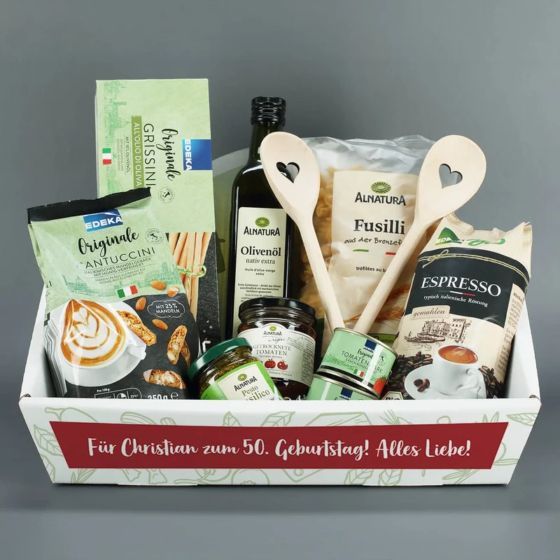 Gefüllter Präsentkorb - Alles Gute - mit italienischen Delikatessen