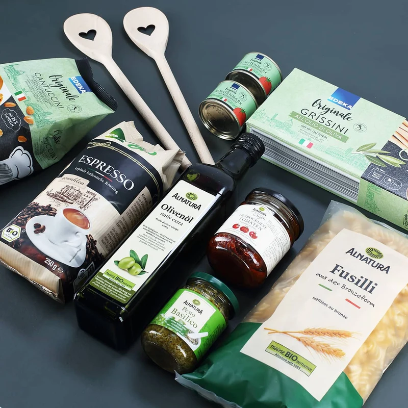 Gefüllter Präsentkorb - Alles Gute - mit italienischen Delikatessen