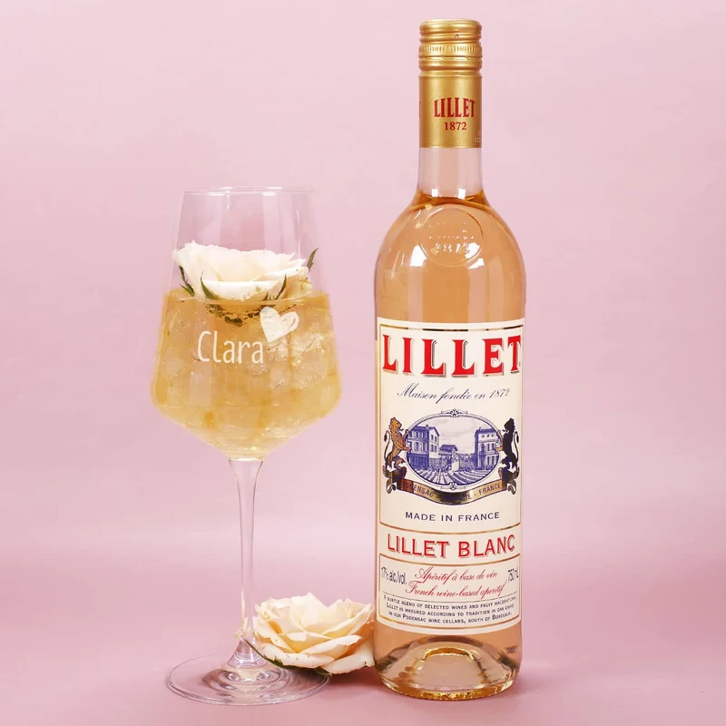 Happy Birthday to you - Lillet Geschenkset zum Geburtstag mit graviertem Weinglas