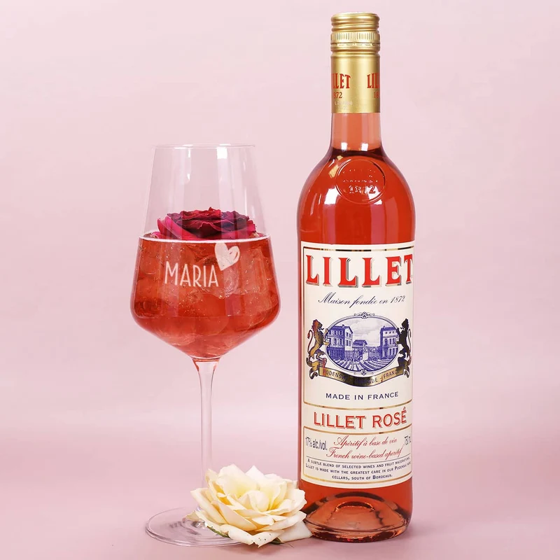Happy Birthday to you - Lillet Geschenkset zum Geburtstag mit graviertem Weinglas