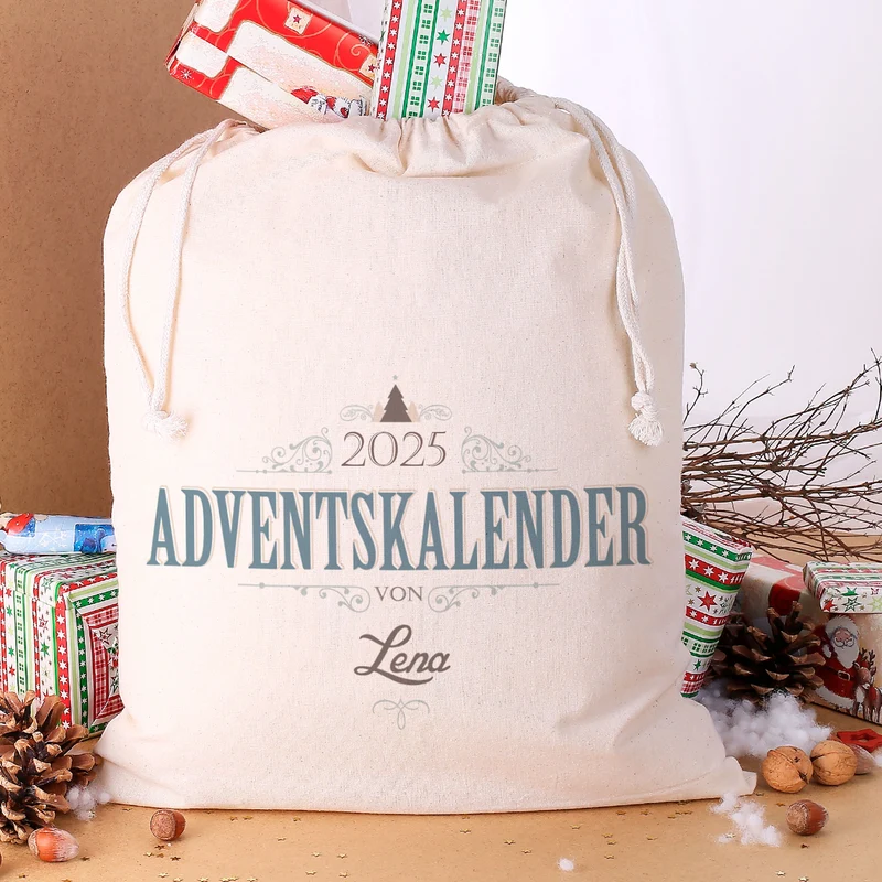 DIY Adventskalender - personalisierter Baumwollsack mit Aufklebern