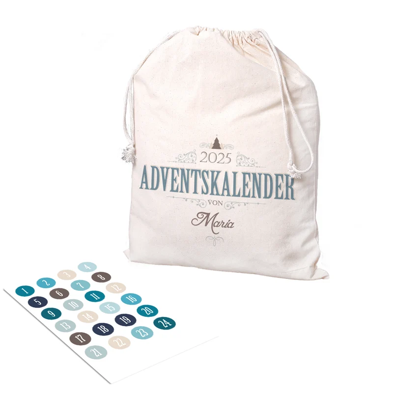 DIY Adventskalender - personalisierter Baumwollsack mit Aufklebern