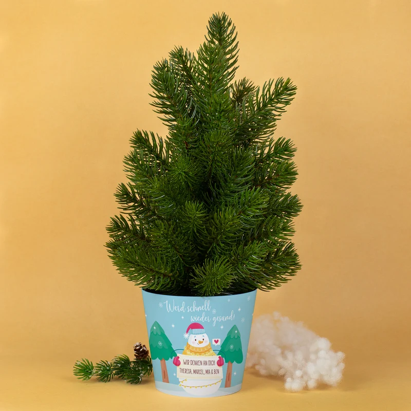 Kleiner Weihnachtsbaum personalisiert mit Wunschtext und 'Werd schnell wieder gesund' Motiv | Deko