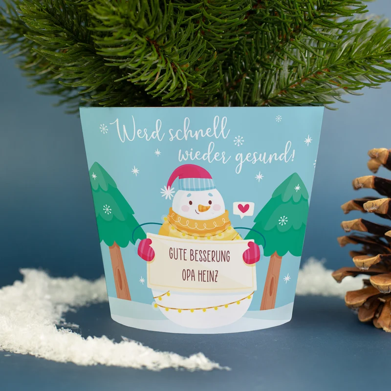 Kleiner Weihnachtsbaum personalisiert mit Wunschtext und 'Werd schnell wieder gesund' Motiv | Deko