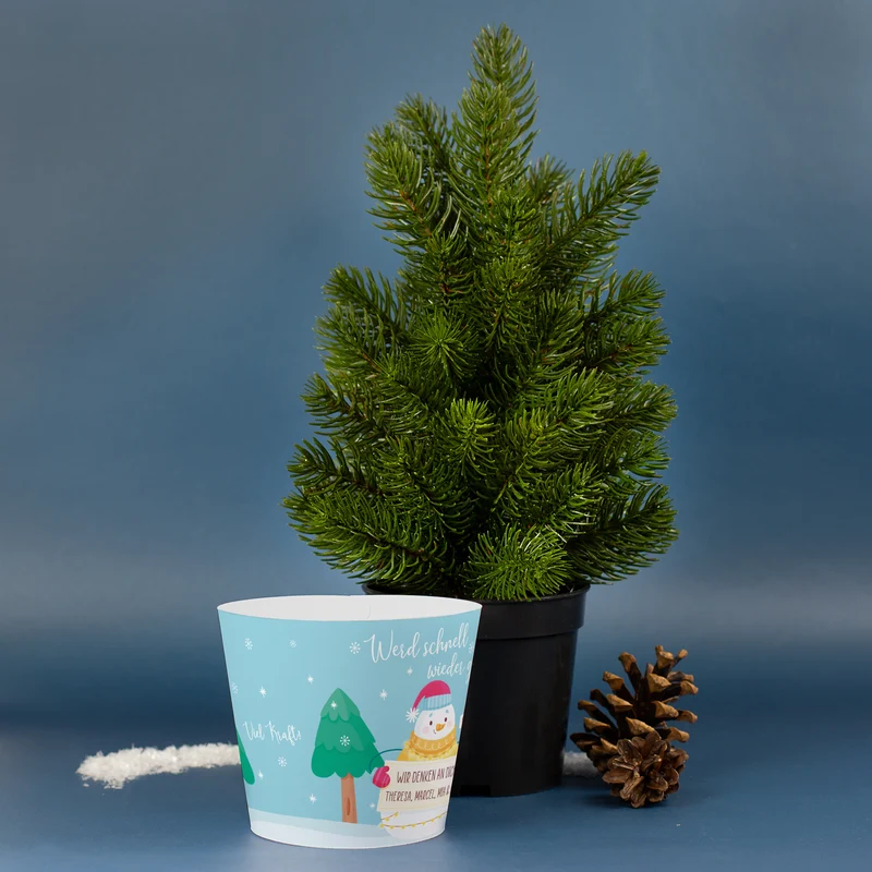 Kleiner Weihnachtsbaum personalisiert mit Wunschtext und 'Werd schnell wieder gesund' Motiv | Deko