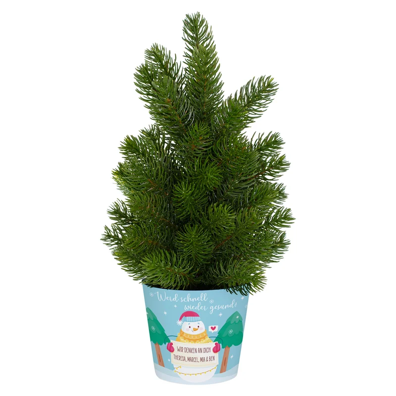 Kleiner Weihnachtsbaum personalisiert mit Wunschtext und 'Werd schnell wieder gesund' Motiv | Deko