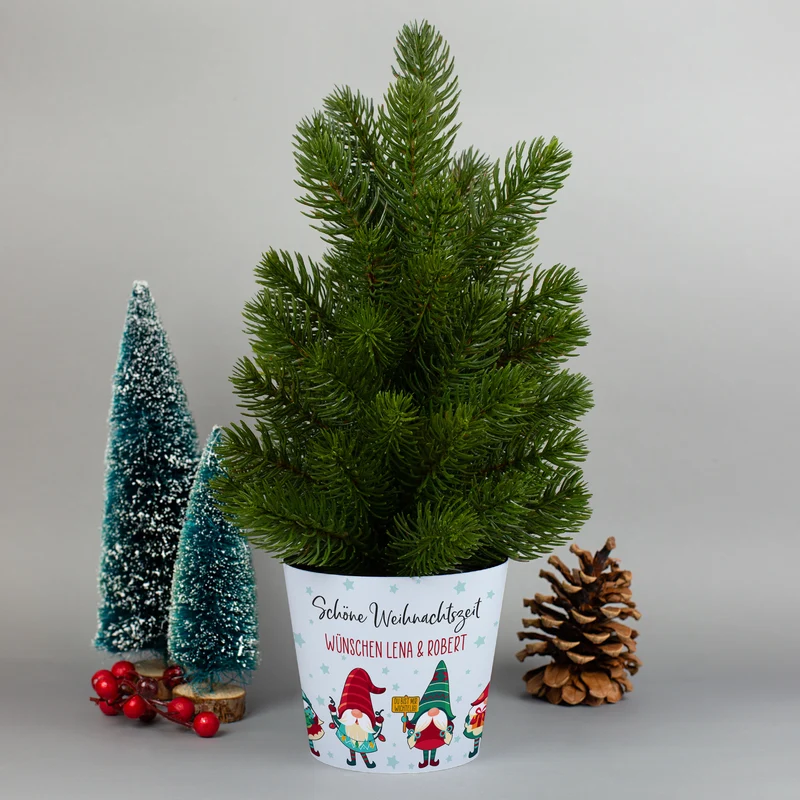 Mini Weihnachtsbaum mit Wichtelbanderole personalisiert mit Wunschtext | Hochwertige Weihnachtsdeko