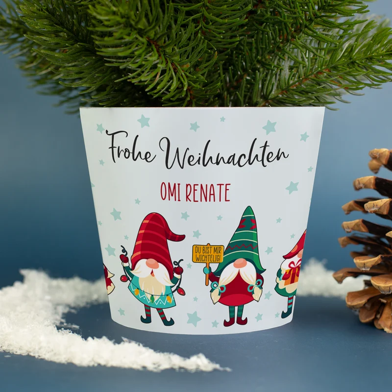 Mini Weihnachtsbaum mit Wichtelbanderole personalisiert mit Wunschtext | Hochwertige Weihnachtsdeko