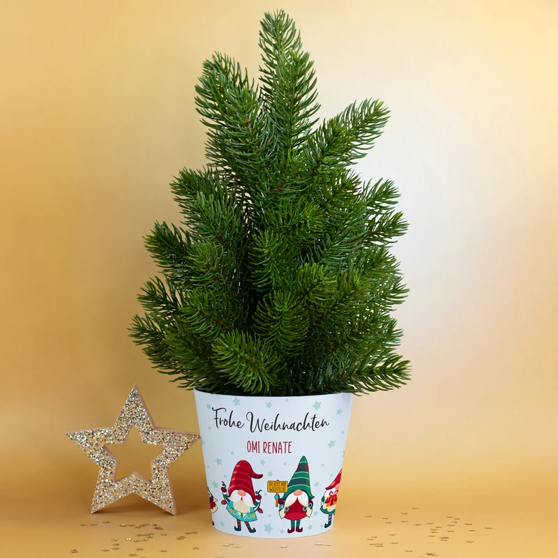Mini Weihnachtsbaum mit Wichtelbanderole personalisiert mit Wunschtext | Hochwertige Weihnachtsdeko