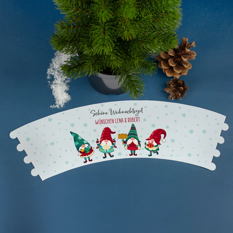 Mini Weihnachtsbaum mit Wichtelbanderole personalisiert mit Wunschtext | Hochwertige Weihnachtsdeko