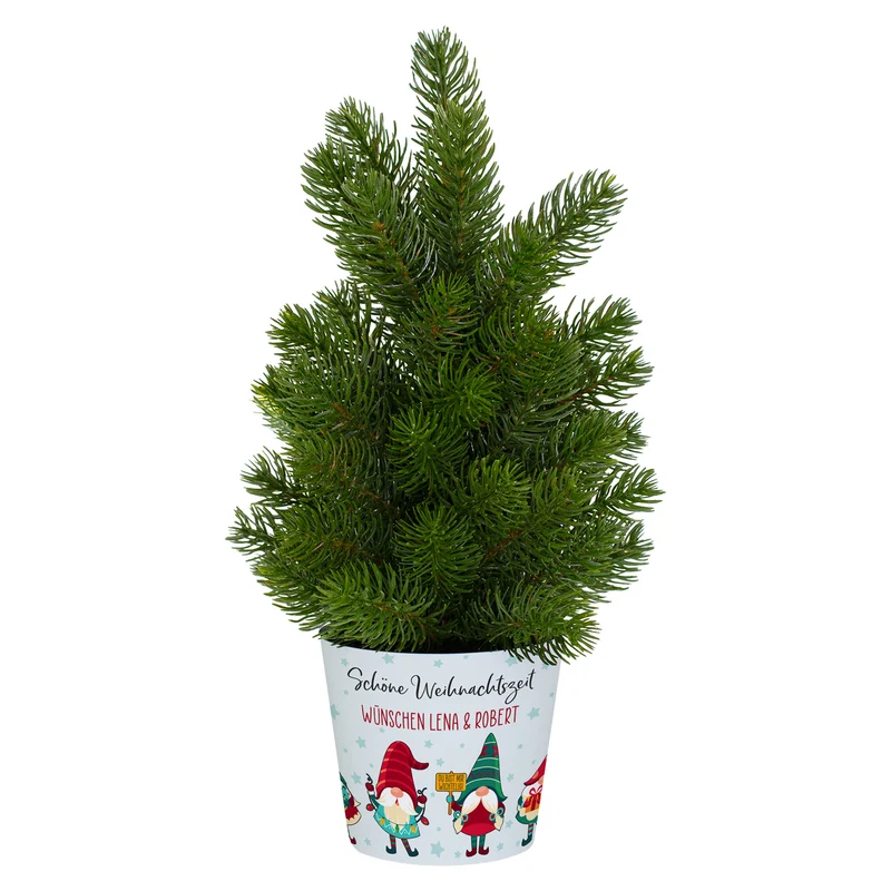 Mini Weihnachtsbaum mit Wichtelbanderole personalisiert mit Wunschtext | Hochwertige Weihnachtsdeko