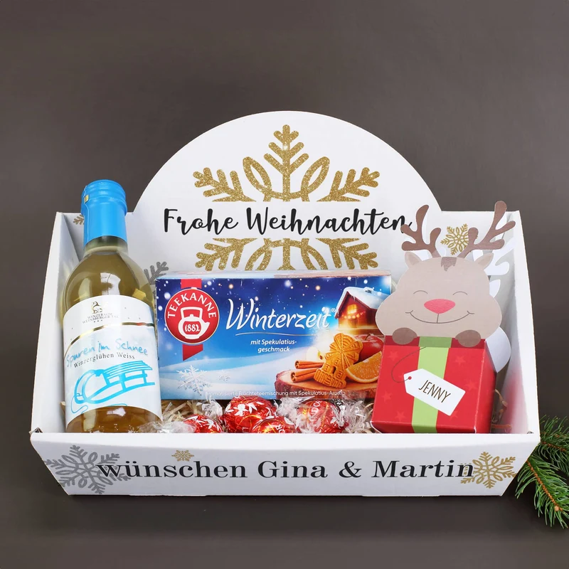Glühweinset mit Tee und Lindor Kugeln in einem persönlichen Geschenkkorb