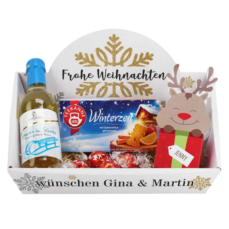 Glühweinset mit Tee und Lindor Kugeln in einem persönlichen Geschenkkorb