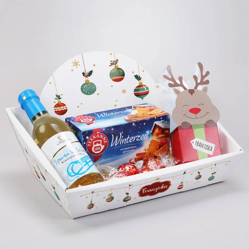 Geschenkkorb mit Lindorkugeln, Tee und Glühwein zu Weihnachten
