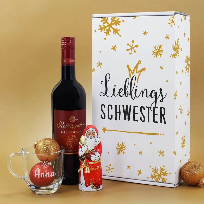 Glühweinset - Lieblings... - mit graviertem Glühweinglas und Lindt Schokofigur
