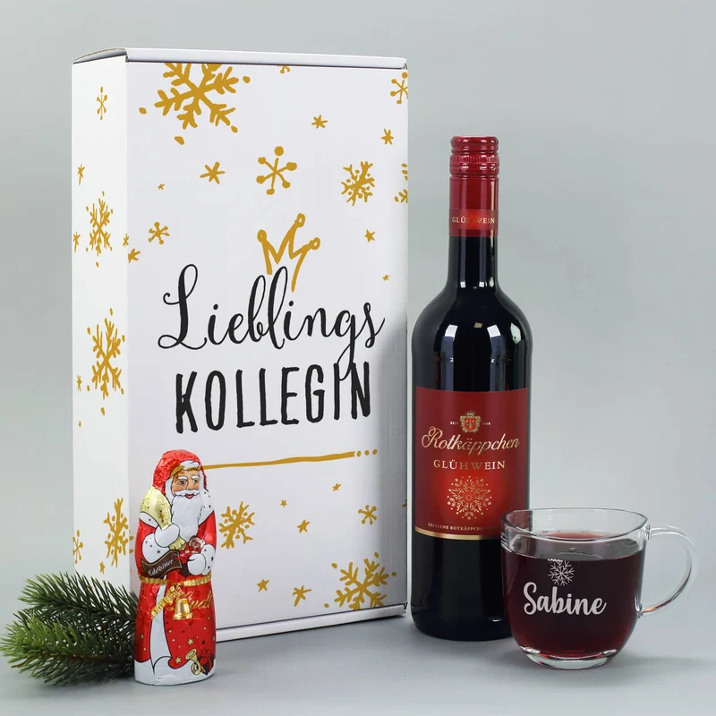 Glühweinset - Lieblings... - mit graviertem Glühweinglas und Lindt Schokofigur