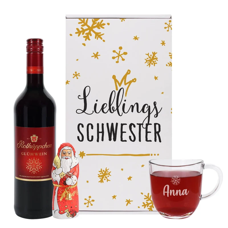 Glühweinset - Lieblings... - mit graviertem Glühweinglas und Lindt Schokofigur