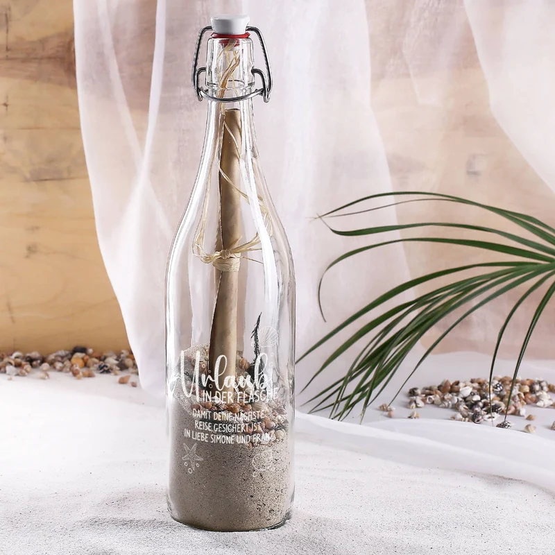 Urlaub in der Flasche - gefüllte Flaschenpost mit Wunschtext personalisiert