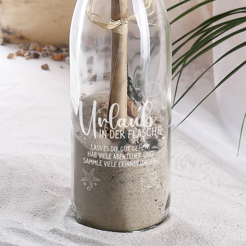 Urlaub in der Flasche - gefüllte Flaschenpost mit Wunschtext personalisiert