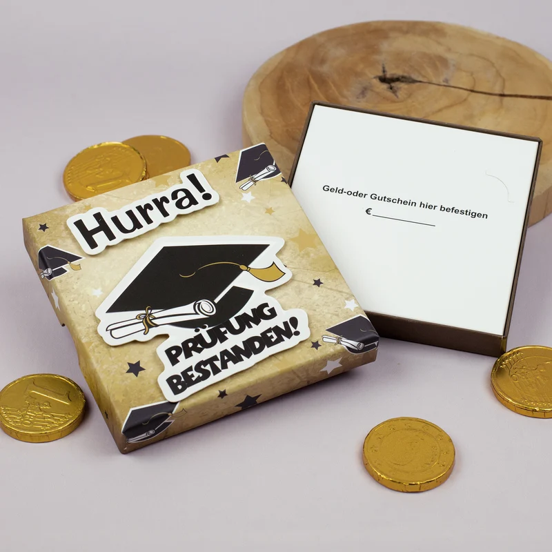 Geschenkschachtel "Prüfung bestanden!" für Geldgeschenke oder Gutscheine zur bestandenen Prüfung