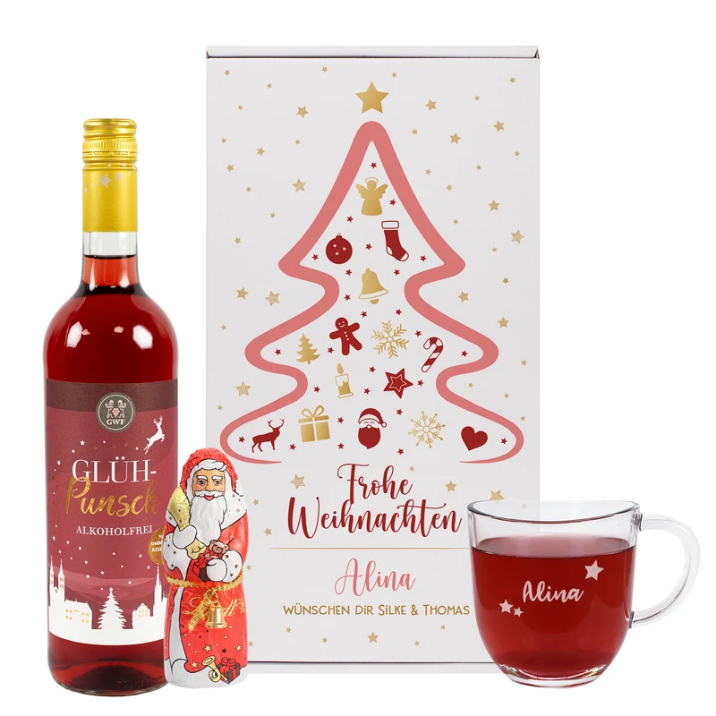 Frohe Weihnachten - Glühpunsch Set mit Glas und Schokoweihnachtsmann
