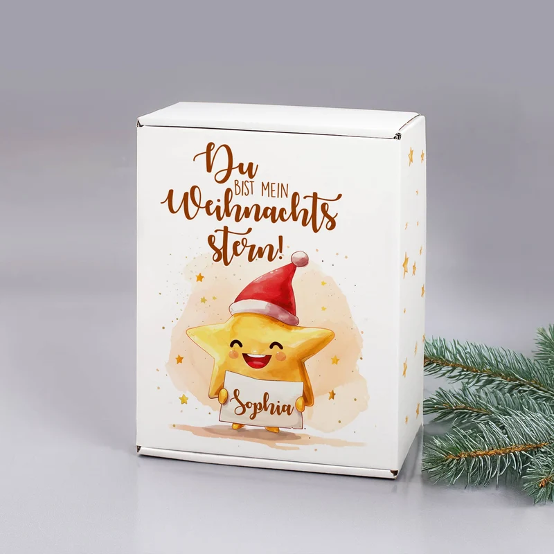 Du bist mein Weihnachtsstern! - Niedliches Geschenkset mit Stollenrigel, Teekanne Tee und Name pers