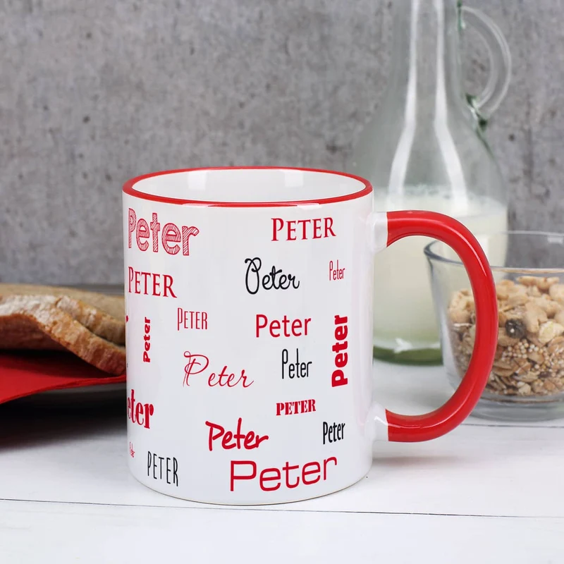 Geschenkset mit personalisierter Tasse und kleinen Christstollen mit weihnachtlichen Zuckerstangen-M