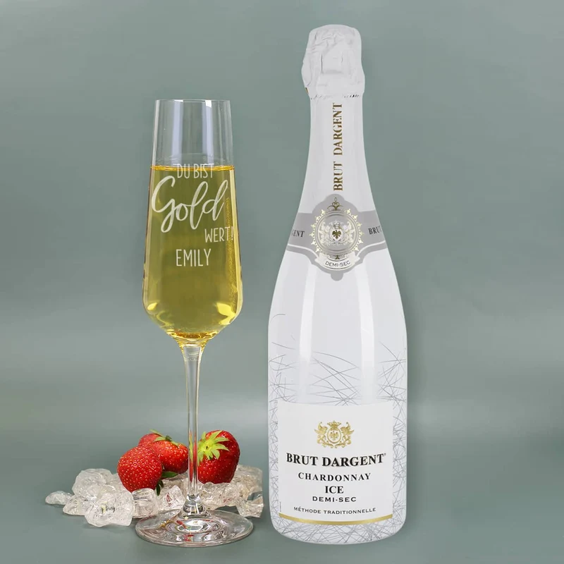 Du bist Gold wert! - Geschenkset mit Sekt, Geschenkkiste aus Holz und Sektglas